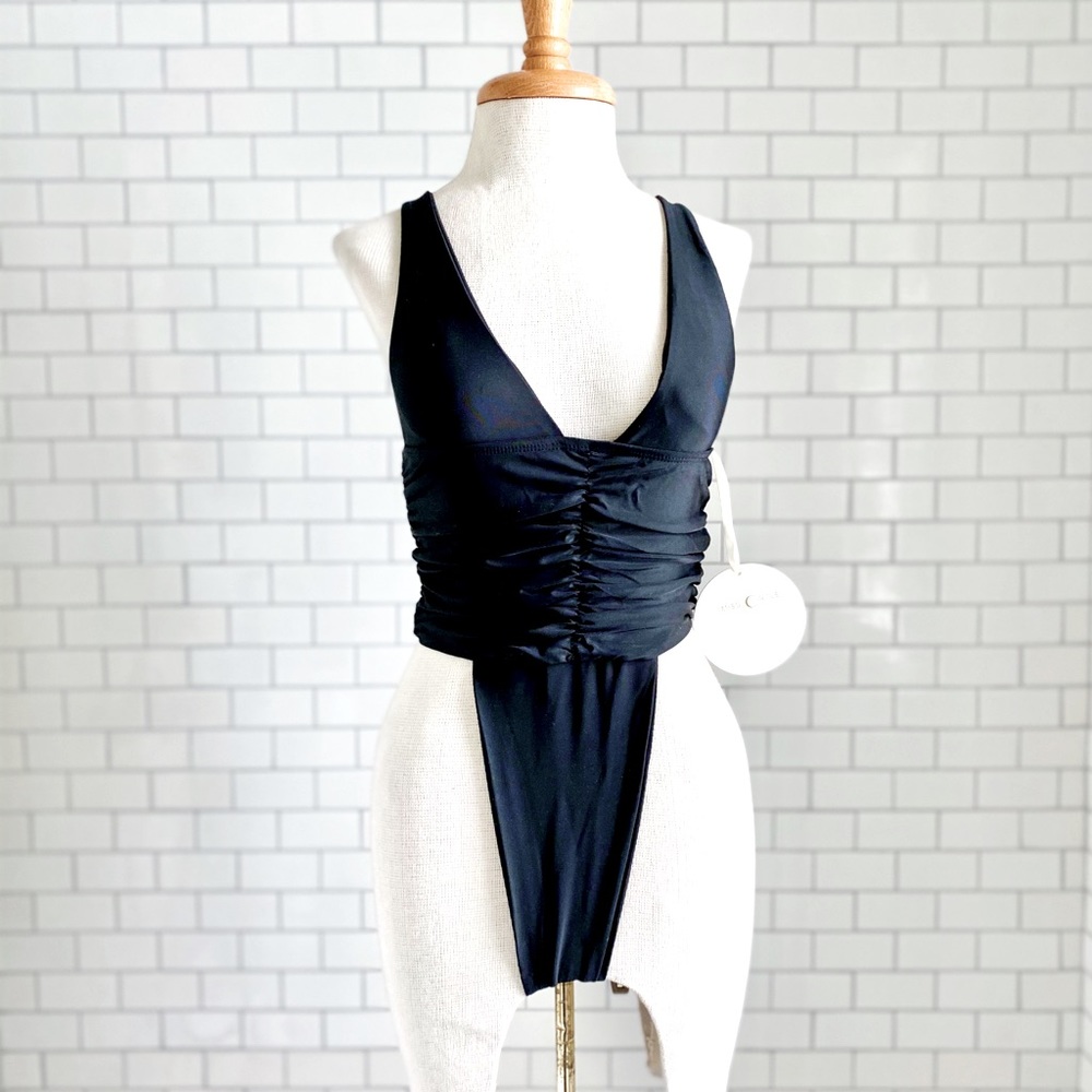 Swimsuit High Cut Bikini One Piece Black
